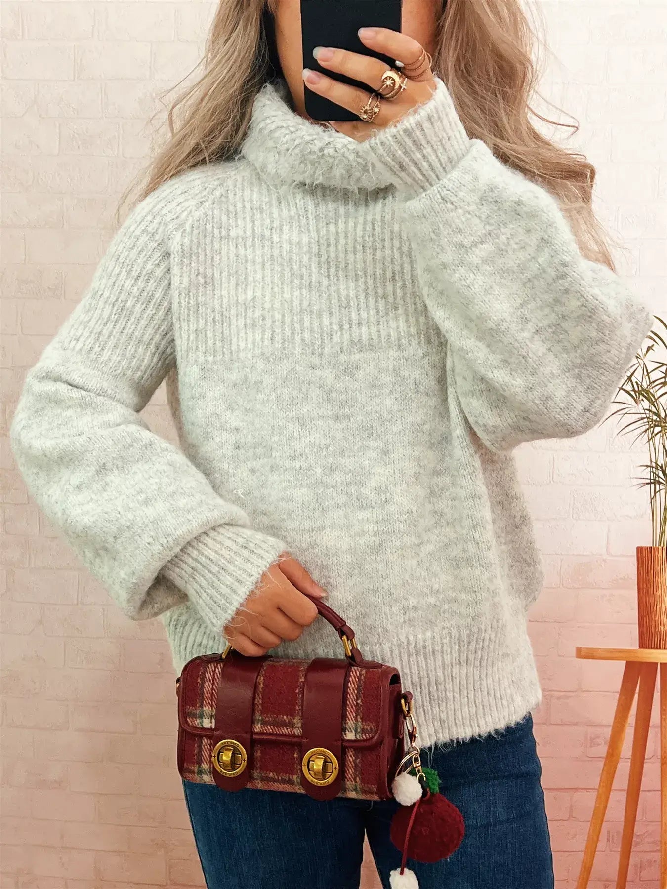 "Ribbed Longneck Sweater Shirt full sleeves in beige"