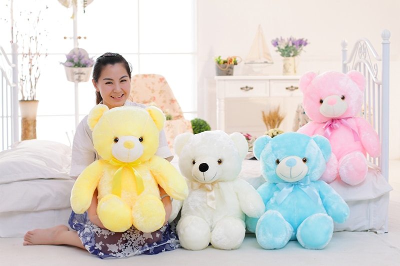 Teddy Bear Stuffed Animals Plush Toy Colorful Glowing Pillow For Kids