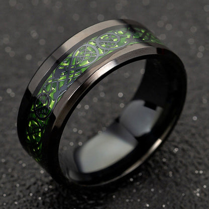 Men's 8mm Red Carbon Fiber Black Celtic Dragon Tungsten Carbide Ring Men Comfort Fit Wedding Rings