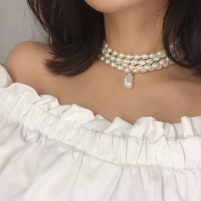 Women Necklace Fashion Simple Ladies Exquisite Temperament Multi Layers Pearl Pendant Clavicle Chain Girl Accessories eprolo