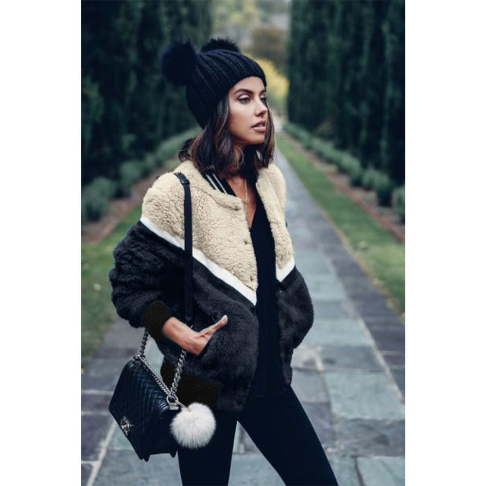 Women's contrast stitching single-breasted jacket