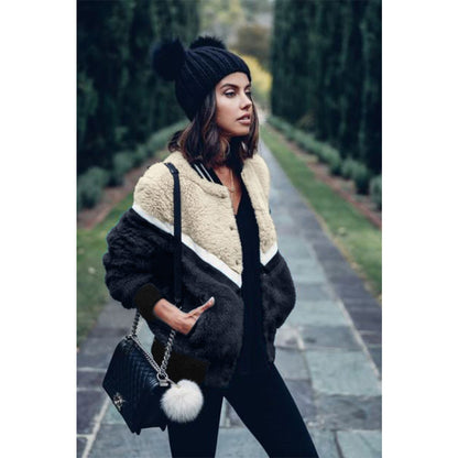 Women's contrast stitching single-breasted jacket