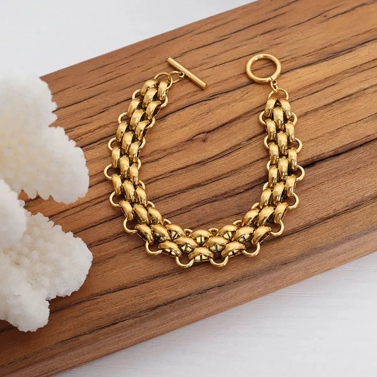 Gold Chain Link Jewelry Set with Necklace and Bracelet Trendsi