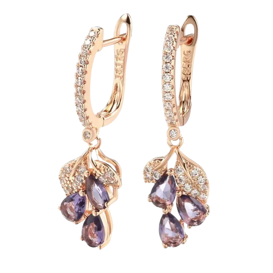 Rose Gold dangle Earrings with purple Stone
