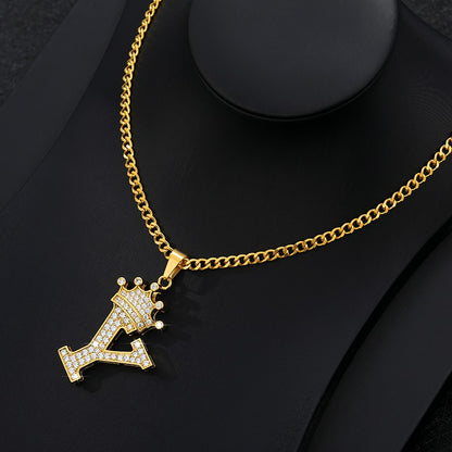 Zircon - Personalized  Alphabet  letter Chain Pendant for Women Men 60CM Gold Chain Jewelry