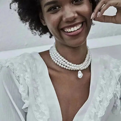 Women Necklace Fashion Simple Ladies Exquisite Temperament Multi Layers Pearl Pendant Clavicle Chain Girl Accessories eprolo
