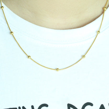 Stainless Steel Gold-color Round Ball Pendant Necklace Link Chain Necklace Fashion Jewelry For Women or Men