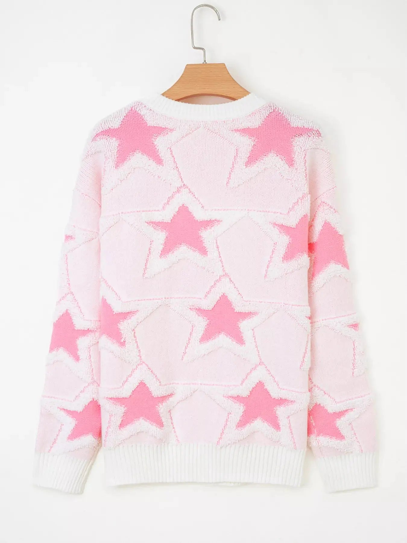 Oversized Star Pattern Ribbed Edge Drop Shoulder Sweater Trendsi