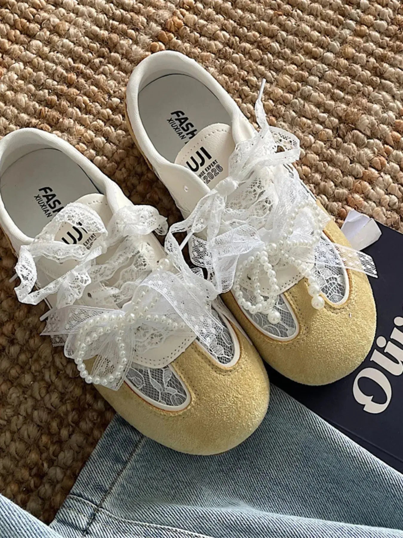 Vintage Lace Ribbon Sneakers Trendsi