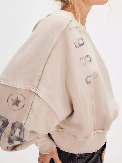 Printed Round Neck Dropped Shoulder Sweatshirt Trendsi