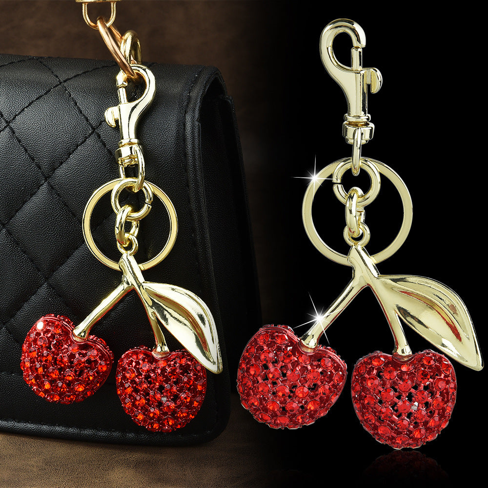 Red cherry shaped keychain with crystal rhinestones - luxury bag charm pendant accessory