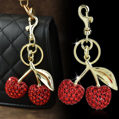 Red cherry shaped keychain with crystal rhinestones - luxury bag charm pendant accessory