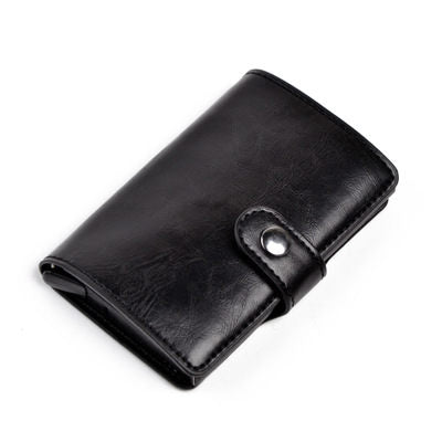 RFID Anti-theft Men Vintage Wallet Aluminum Metal Purse Leather Cover