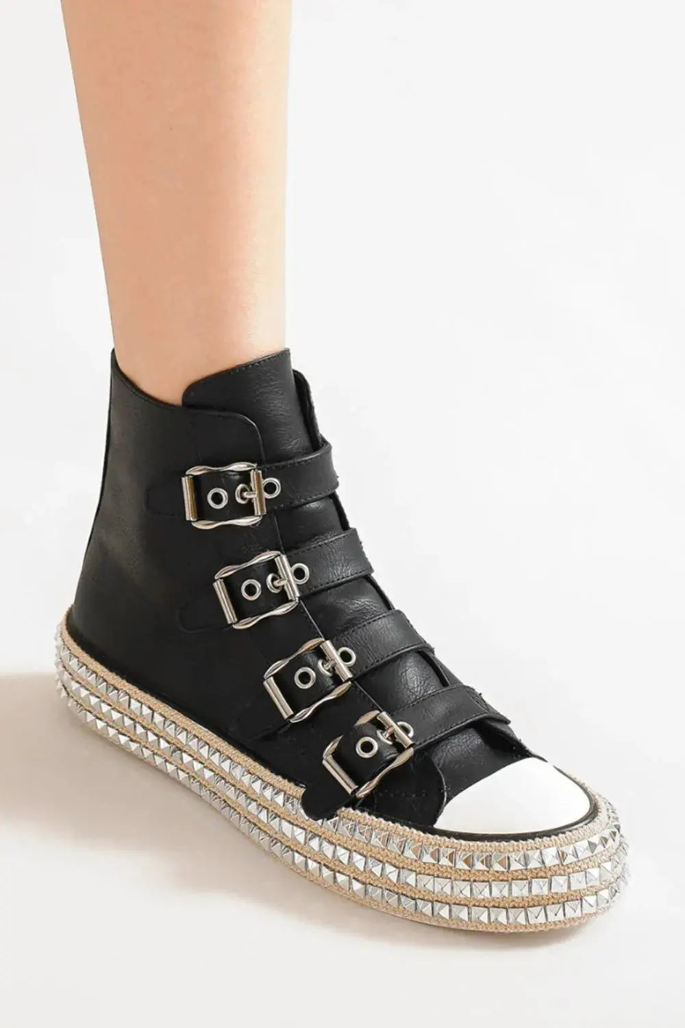 Beast Fashion Multi-Buckle Straps Studded Platform Sneakers Trendsi
