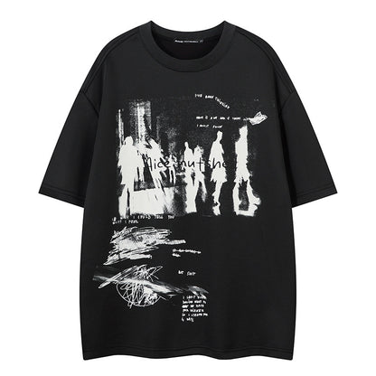 Retro Print Loose T-Shirt Men Short Sleeve