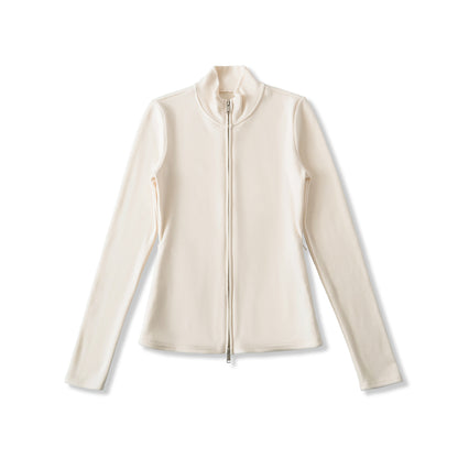 Stand up collar long sleeved slim fit zipper short jacket