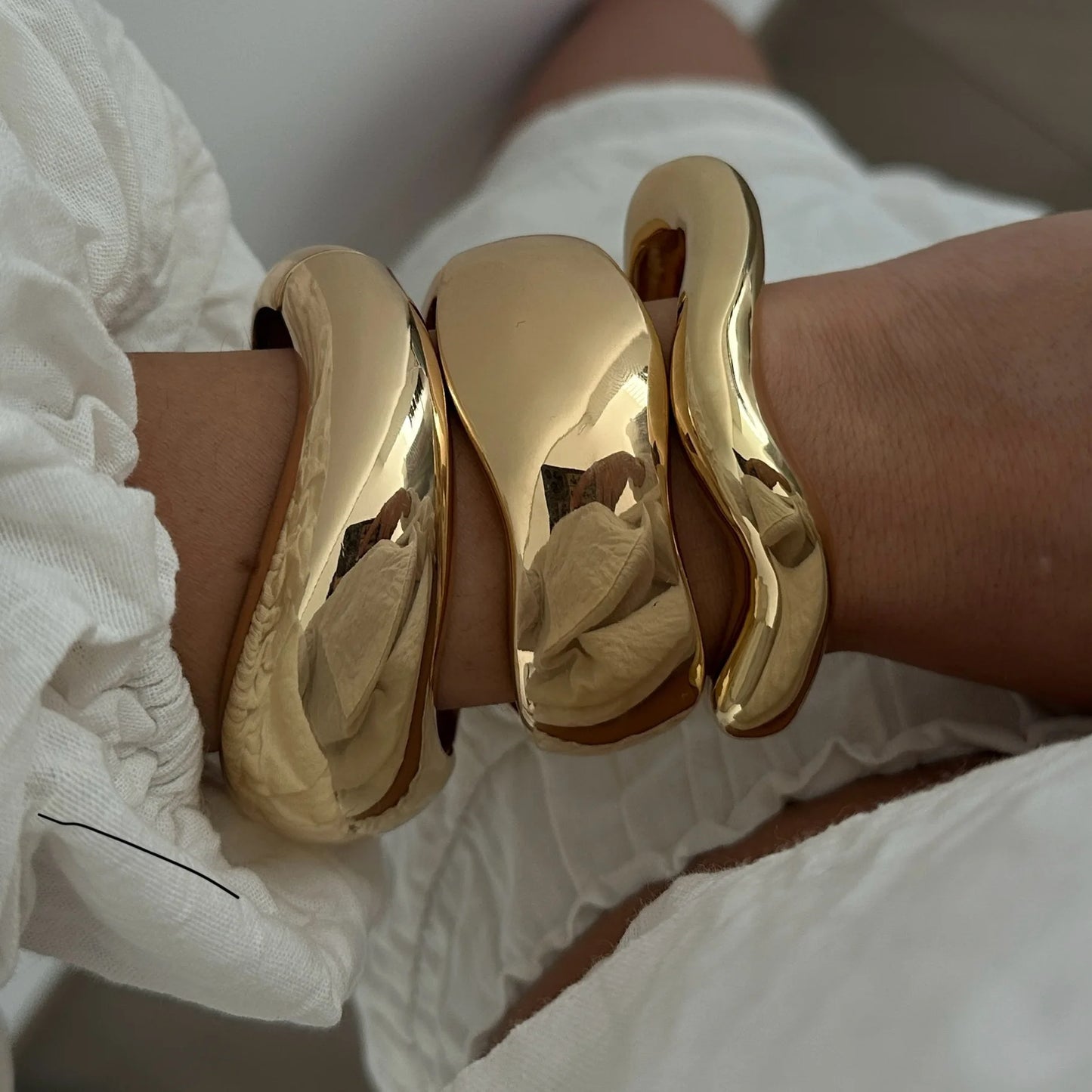 Hip Hop Water Drop Cuff Wide Bangles Vintage Punk Gold Silver