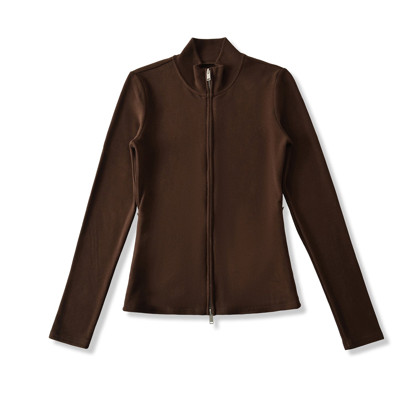 Stand up collar long sleeved slim fit zipper short jacket