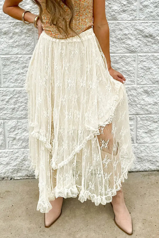 Lace Tiered Midi Skirt Trendsi
