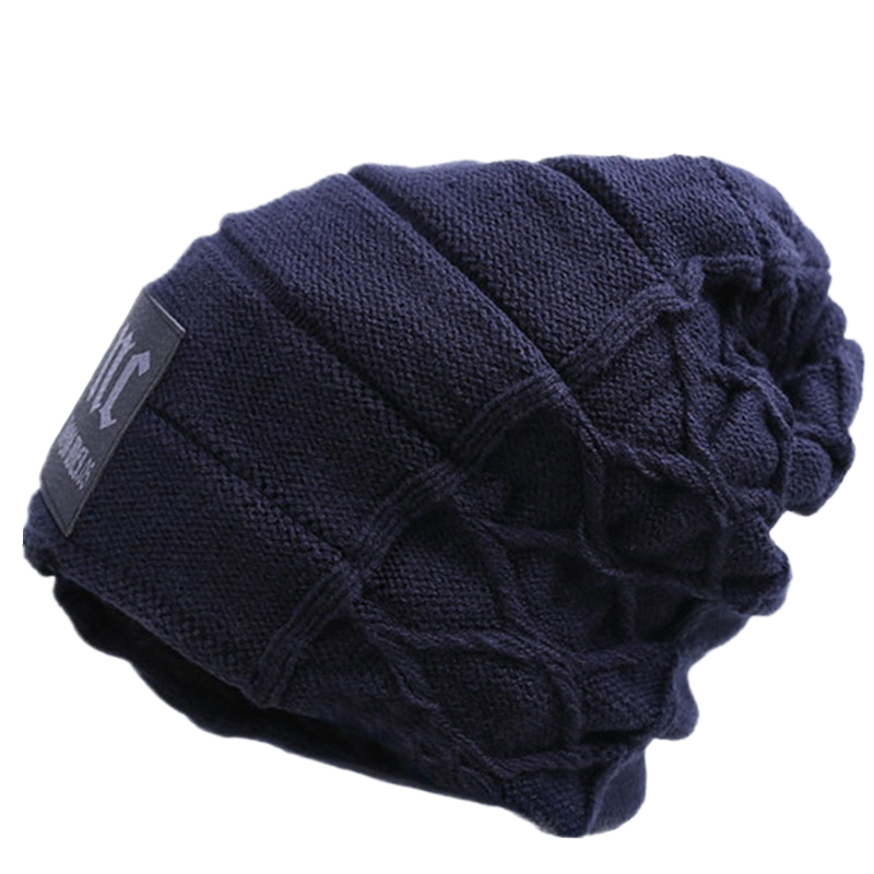 Black fleece-lined knitted winter hat for men - classic winter beanie