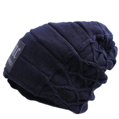 Black fleece-lined knitted winter hat for men - classic winter beanie
