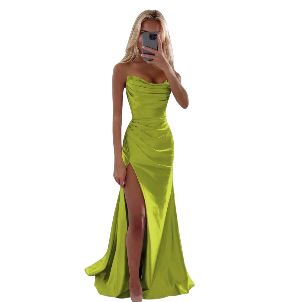 Nude beige cowl neck satin dress for women