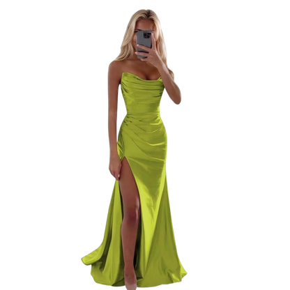 Nude beige cowl neck satin dress for women