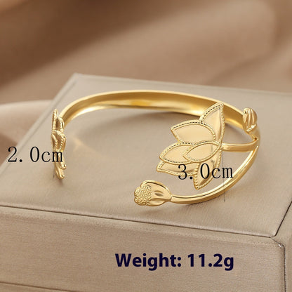 Stainless Steel Bracelet Lotus Shape Ring Large Glossy Stripes