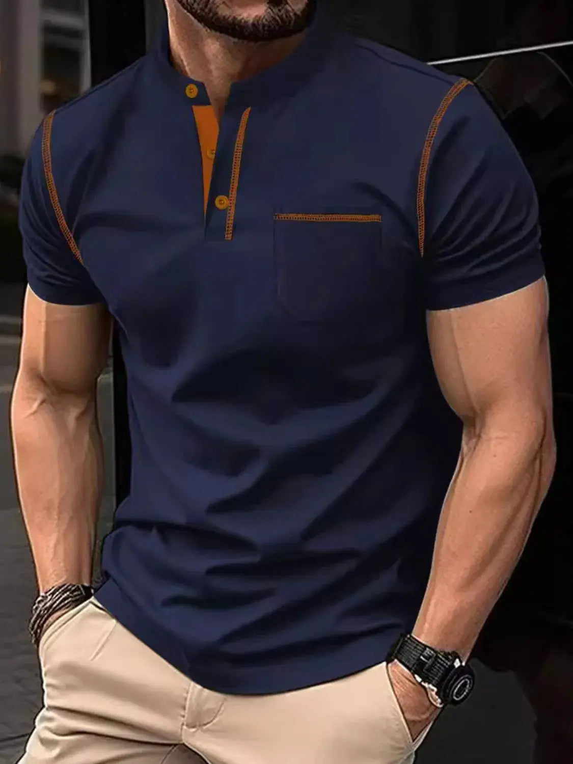 Men's Full Size Button Detail Short Sleeve Polo Plus Size Trendsi