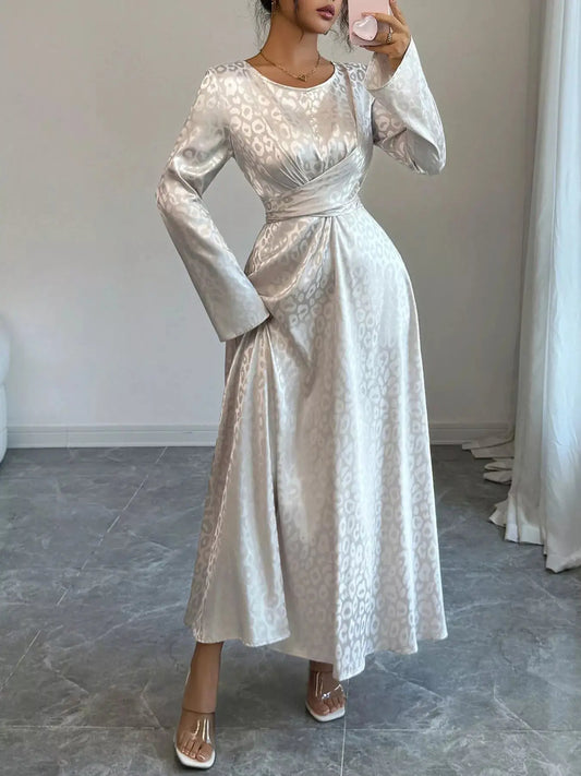 Leopard Long Sleeve Tie Back Maxi Dress Trendsi