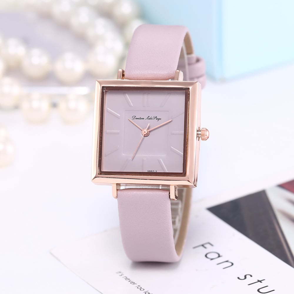 Minimal square dial quartz watch for women stylish design
