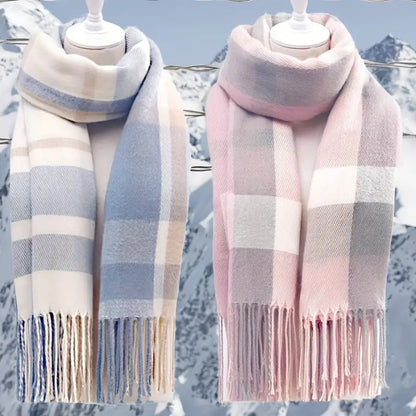 Couple Winter Scarf - Thick Warm Polyester Tassel Shawl Wrap, 180x70cm Unisex Scarves For Women & Men, Christmas Thanksgiving Gift