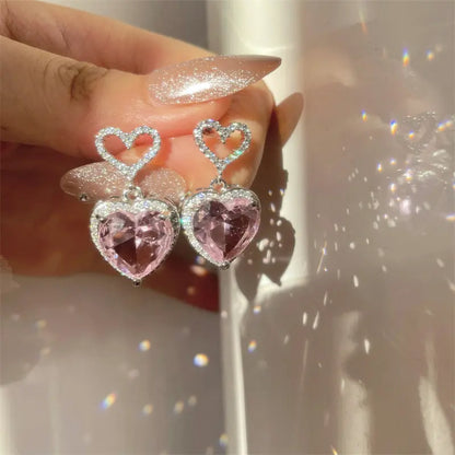 2023 New Light Luxury Premium Feeling Pink Crystal Heart Earrings For Women Girls Niche Design Earrings Birthday Jewellery Gift Easy Bazaar