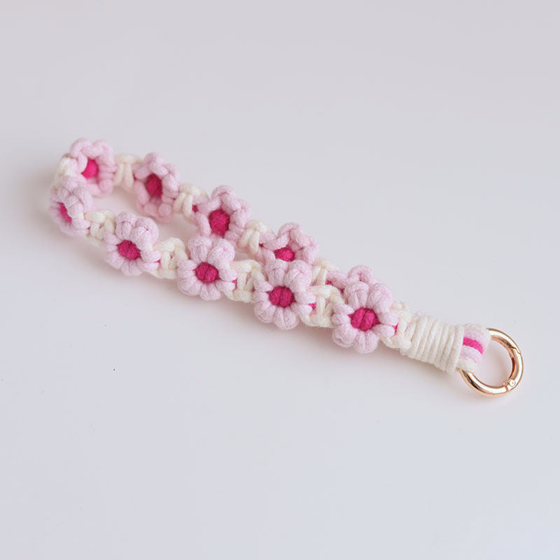 Mobile Phone Pendant Woven Mobile Phone Charm Little Flower Braid Rope Keychain