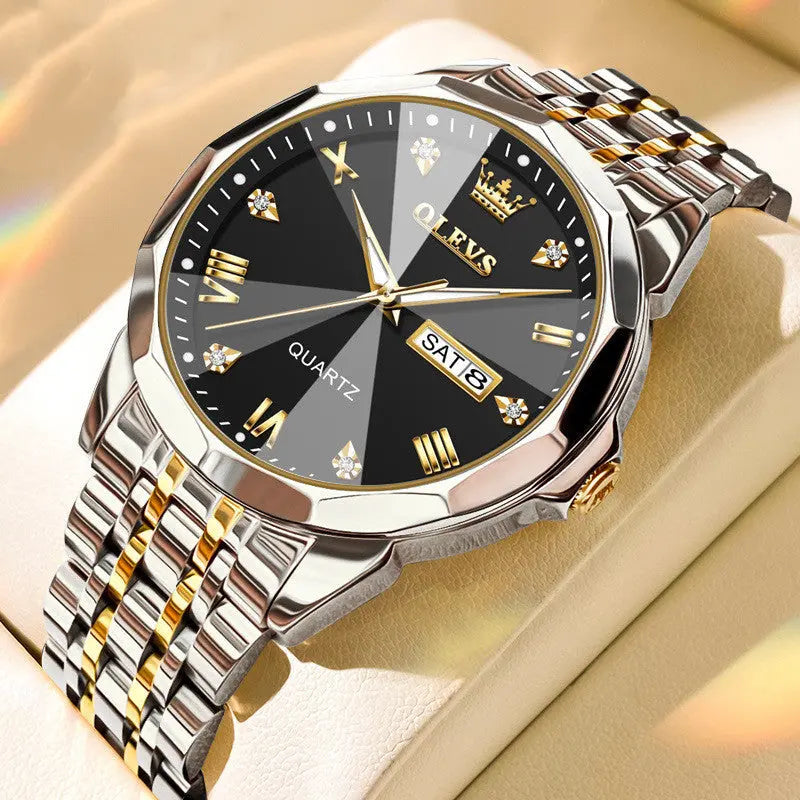 Roman Scale Double Calendar Quartz Watch Waterproof Easy Bazaar