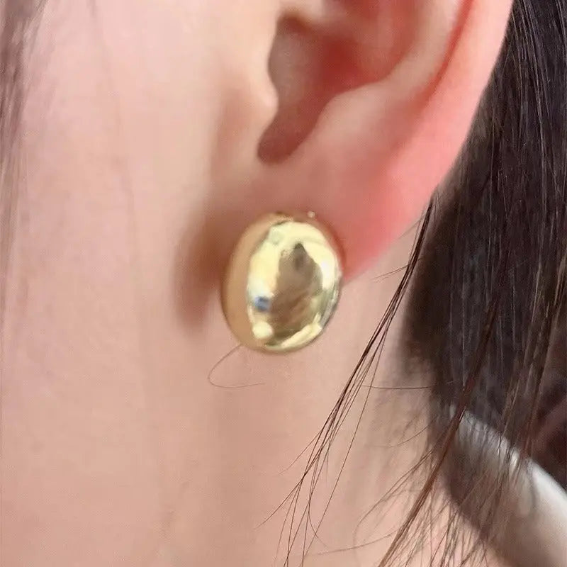 New Brass Teardrop Half Hollow Large Earrings Metal Smooth Ladies Jewellery eprolo