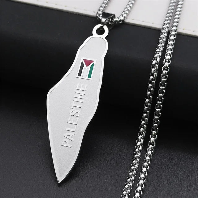 Palestine Flag Necklace for Women Men Stainless Steel Gold