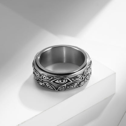 Eye Pattern Stainless Steel Ring Men Can Be Rotated To Move Vintage Titanium Steel Finger Ring Hand Jewelry