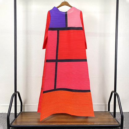Pleated Dress Fall Winter Women Abaya Loose Long Plaid Printed Dress Aesthetic Clothes In Stock