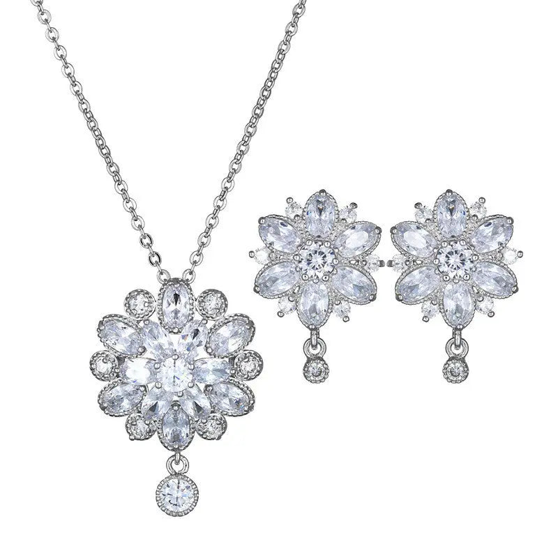 Zircon Necklace And Earring Set Dragon Girl Flower Zircon Jewelry Trendsi