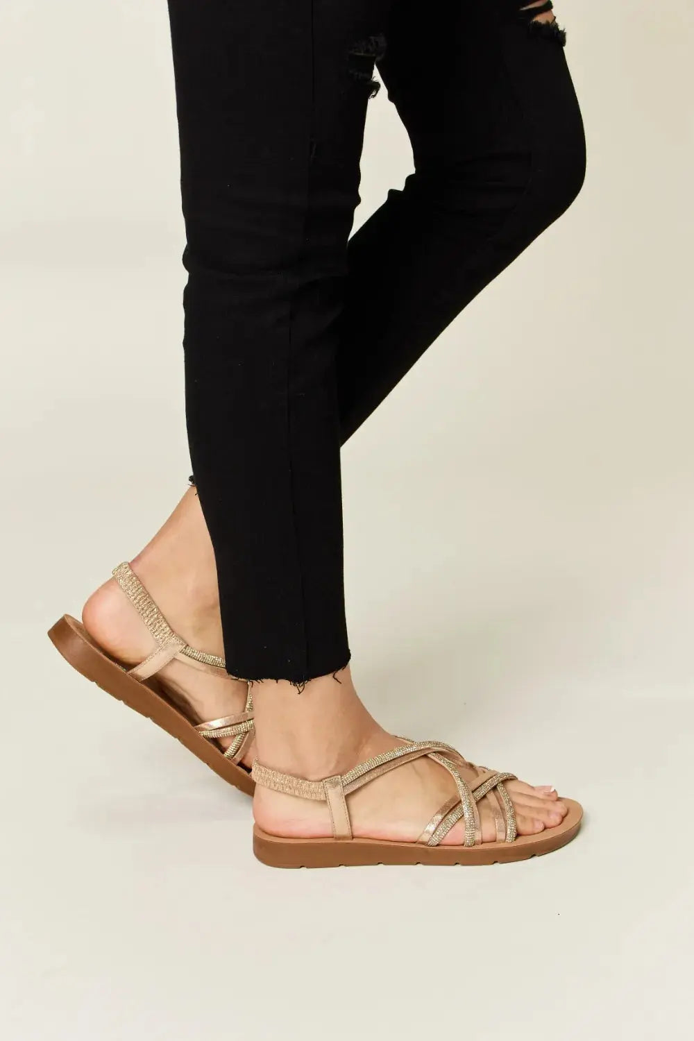 Forever Link Rhinestone Crisscross Flat Sandals Trendsi