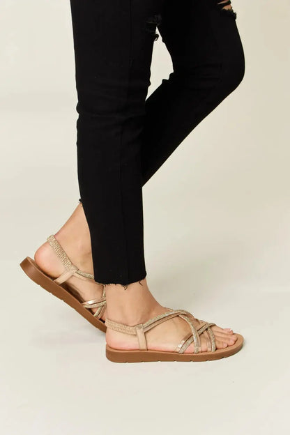 Forever Link Rhinestone Crisscross Flat Sandals Trendsi