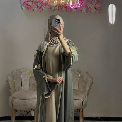 Loriya Arabic Women's Butterfly Knot Abaya Loose Dress