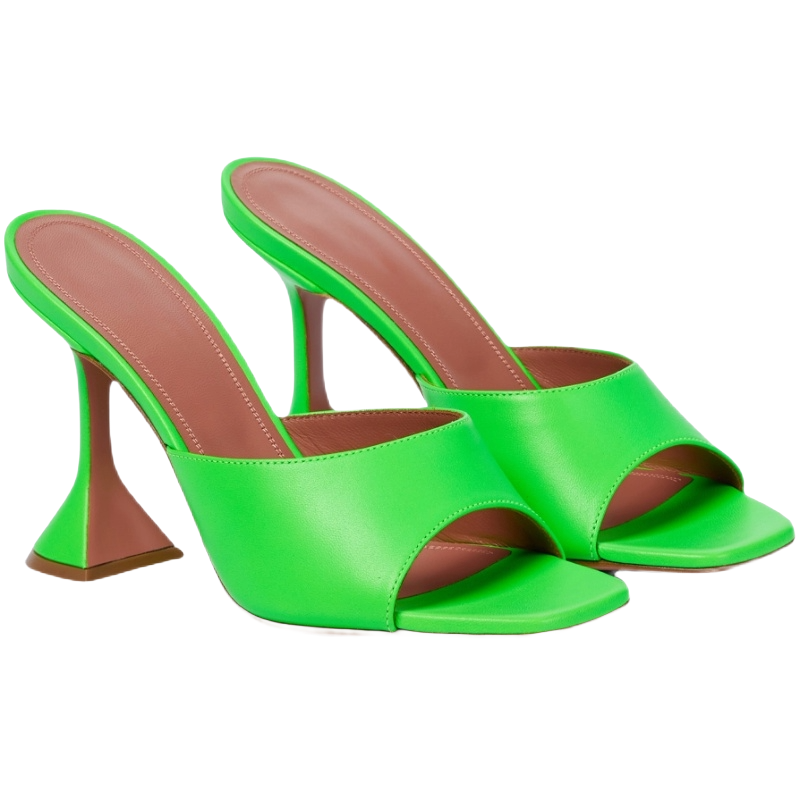 Square shaped toe open sandals in green color for women