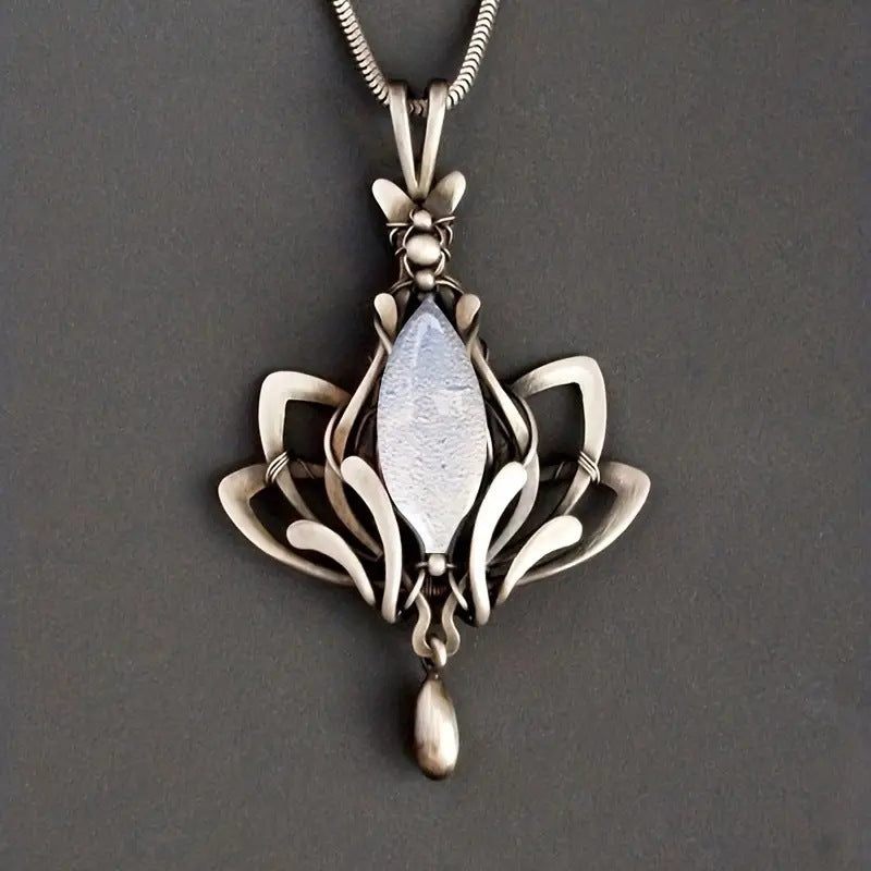 Retro Waterdrop-Shaped Hollow Lotus Pendant