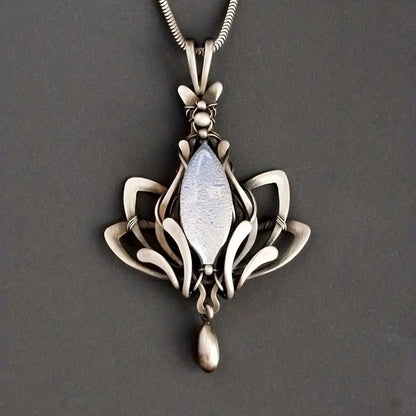 Retro Waterdrop-Shaped Hollow Lotus Pendant