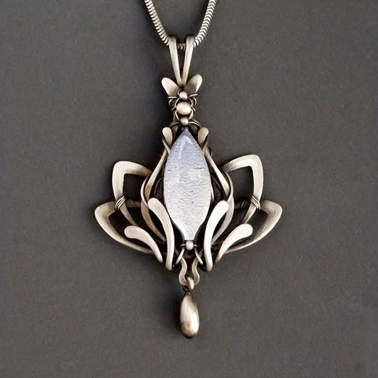 Retro Waterdrop-Shaped Hollow Lotus Pendant