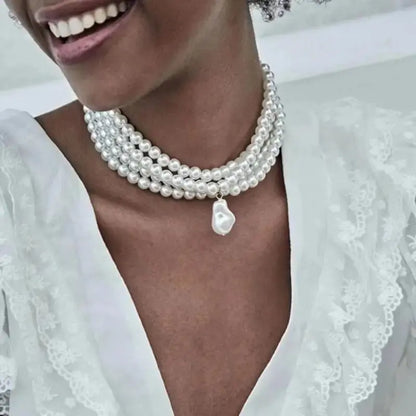 Women Necklace Fashion Simple Ladies Exquisite Temperament Multi Layers Pearl Pendant Clavicle Chain Girl Accessories eprolo
