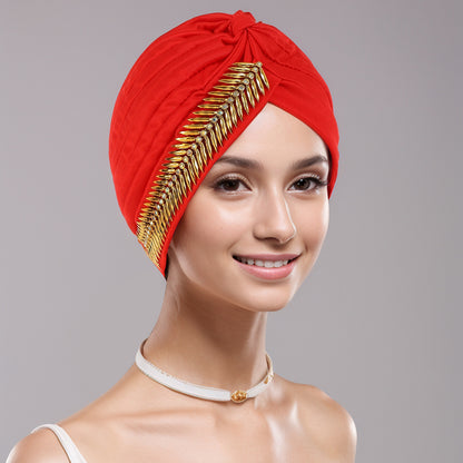 Rhinestone Turban Cap For Women Pleated Elastic Head Wrap Stylish
