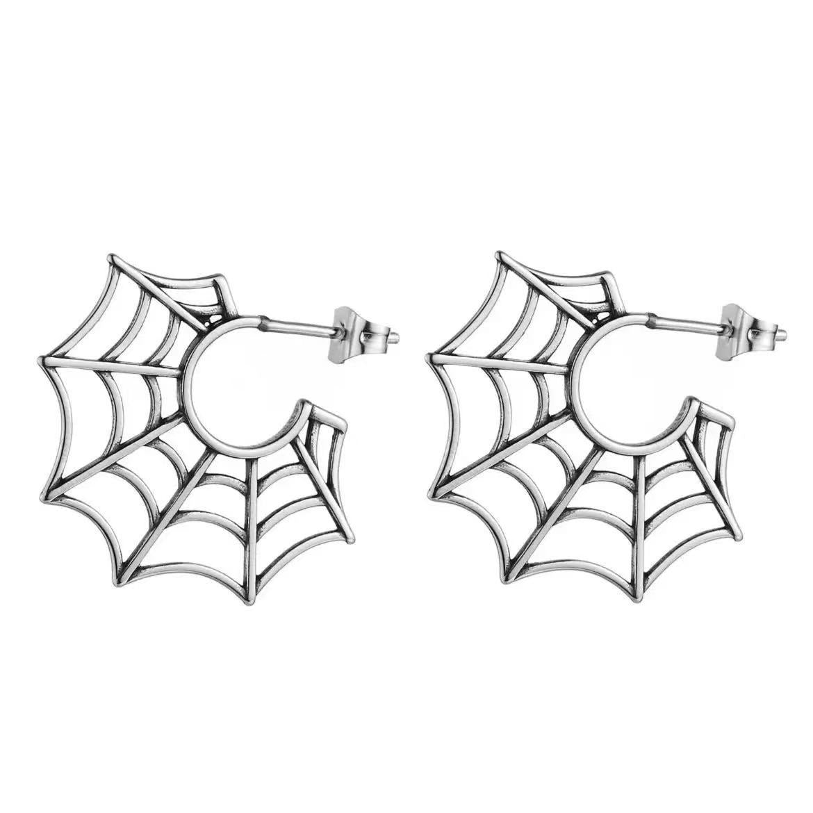 Size Spider Web Ear Studs Dark Goth Style Alloy Distressed Earrings